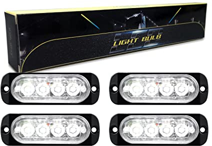 RIGIDON 4x 3,3 8,4cm 4 LED blanc feu de freinage stroboscopique, 12V 24V | Sans contrôleur, barre lumineuse led, balise clignotante de sécurité, pour offroad véhicule voiture bateau remorque caravane