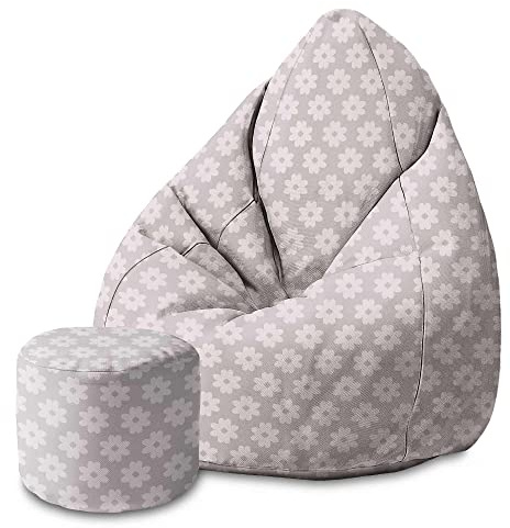DreamRoots Sitzsack Kinder 70x70x105cm - Sitzsack mit Lehne und Hocker und Bezug - Sitzkissen Boden mit Füllung S