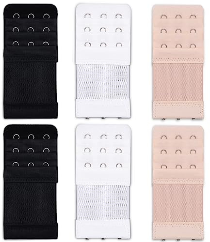 Ouligay 6 Stücke BH Verlängerung 3 Haken BH Erweiterung 3 Haken 3 Reihen Elastisch BH-Verlängerung Damen BH-Verlängerer Erweiterung Gurt für Frauen-BH 3 Farben Bra Extender