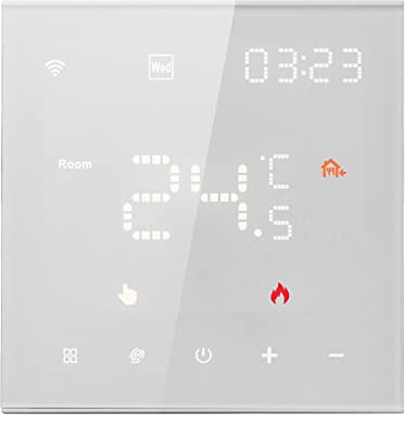 Qiumi Termostato wifi para calefacción de agua y calefacción de caldera. Funciona con Alexa Google Home, pantalla de luz de matriz LED que protege tus ojos, 3 A 95 ~ 240 V CA