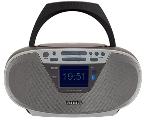 Aiwa BBTU-500DAB/SL DAB+ tragbares CD-Radio mit Farbdisplay, 6,1 cm (2,4 Zoll), Bluetooth 5.0, USB, CD/CDR/RW/MP3, Dab+, Farbe: Silber