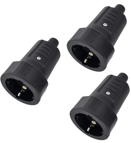 3 Piezas Enchufe Hembra Negro, Acoplamiento Goma Contacto Protector con Protección Contra Torceduras, Acoplamiento de Enchufe Schuko 250 V 16 A sin Cable, Enchufes Impermeables PVC para Cables de 8mm