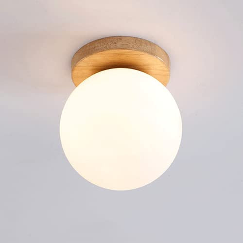 GANGEV Plafonnier Boule de Verre Minimaliste Applique Murale en Bois Massif Luminaire Style Japonais Applique Murale Semi-Encastrée Appliques Murales for Tête de Lit Salon Chambre Chevet