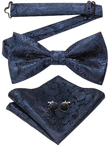 JEMYGINS Paisley Fliege und Einstecktuch mit Manschettenknöpfe Sets für Herren
