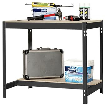 Simon Rack Arbetsbänk, 400 kg Lastkapacitet, 842x910x760 mm, DIY Arbetsbord Garage, Antracit/Trä – BT0