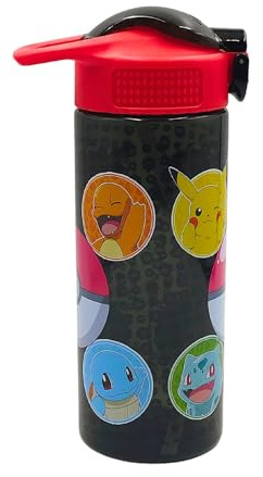 HOX Collezione Pokémon - Borraccia con cannuccia apribile da 600 ml, riutilizzabile, senza BPA, con passante per il trasporto, cannuccia rimovibile e a prova di fuoriuscite, prodotto con licenza