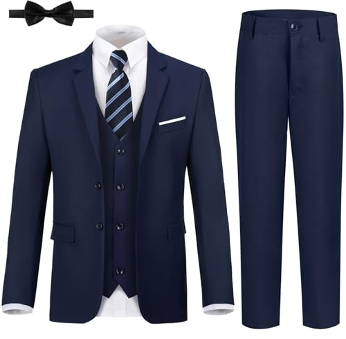 Boy's Formal Suit Set Kids Navy Blue Tuxedo Suits with Bow Tie for Wedding Teen Toddler Boy Dress Suit Outfit Size 2T