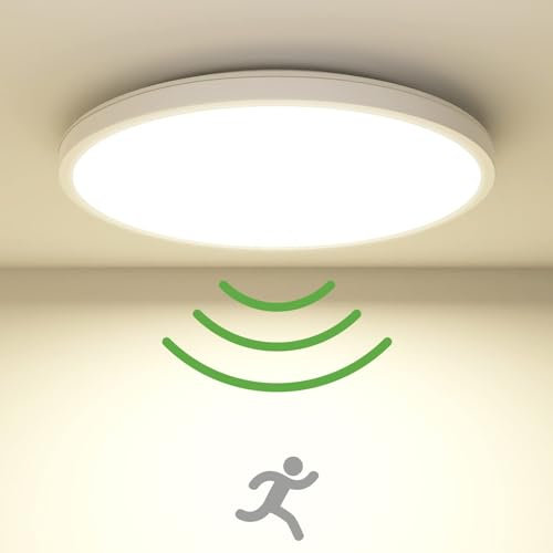 zemty Plafon con Sensor de Movimiento, 19W 1800LM Plafon LED Techo Tiempo Regulable, 4000K Blanca Cálida Ultrafinos Redondo Lamparas Techo Para Dormitorio, Cocina, Baño, Pasillo