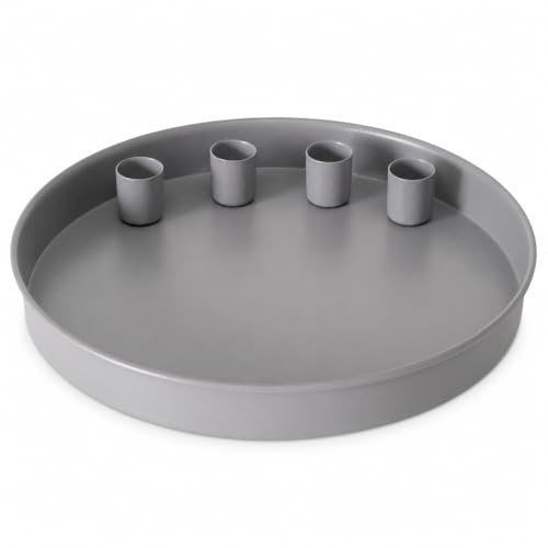 Kerzenleuchter Margo rund grau Ø 25 cm | 4 Magnet-Halter, rundes Metalltablett in matten Grau mit 4 magnetischen Kerzenhaltern