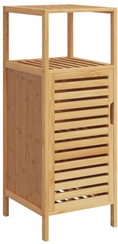 vidaXL Armoire de Salle de Bain avec Étagère, Placard avec Compartiments et Porte, Meuble de Rangement, Organisateur de Toilette, Moderne, Bambou