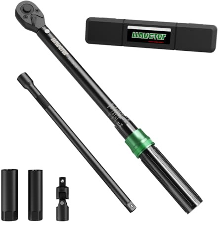 LLAVETOR 3/8 Zoll-Antrieb Click-Drehmomentschlüsselsatz, 5-60NM Drehmomentschlüssel 5tlg. Set 125mm Verlängerungsstange, 2 Zündkerze, 1 x Kardangelenk, Drehmomentschlüssel Auto