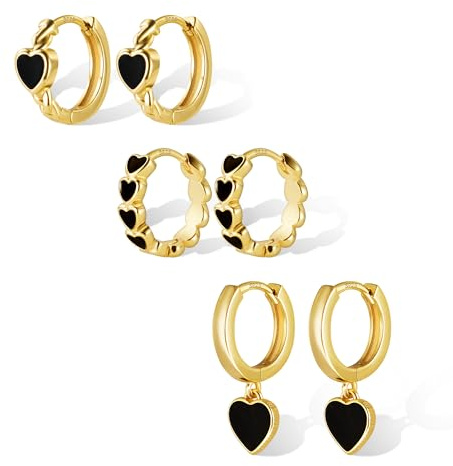 ALEXCRAFT Pendientes de Corazón Oro para Mujer - Juegos de Aros Pequeños Dorados