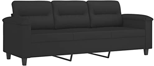 vidaXL Sofa 3-Sitzer, Loungesofa Couch mit Armlehnen Rückenkissen, Wohnzimmersofa Designsofa mit Metallgestell, Sitzmöbel Dreisitzer, Schwarz Mikrofasergewebe
