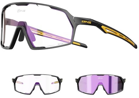 KAPVOE Fahrradbrille Selbsttönend für Herren Damen Photochrome Sport Sonnenbrille Klar Rennrad Brille Schnelle Brille MTB Radfahren Radbrille mit UV400 Schutz K160