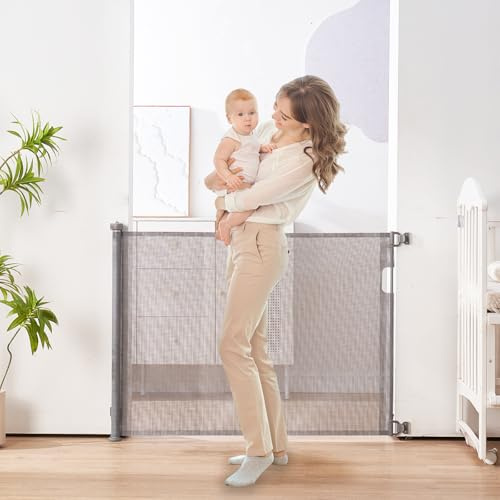 MAWR - Dual Installation Retractable Stair Gate, 150cm Wide, 86cm Tall, Relocatable Stair Gates for Baby | One-Hand Operation, Pet Gates | Extendable Barrier Gate, Indoor/Outdoor, Baby Stair Gate