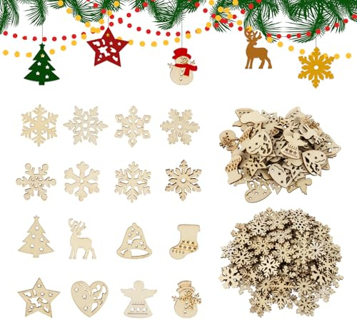 152 Stücke Holzanhänger Weihnachten Schneeflocken Deko, Weihnachtsanhänger Schneeflocken Holz Klein Weihnachtsdeko für DIY Basteln Baumschmuck Weihnachten Tischdeko Winterdeko Christbaumschmuck
