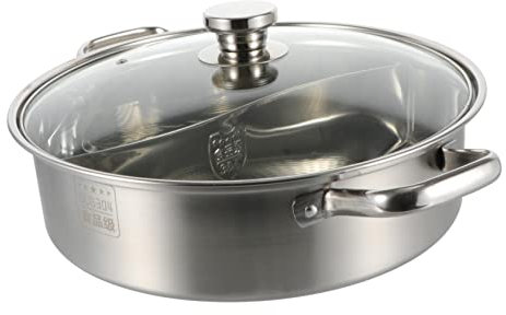 Amosfun Two-Flavor Hot Pot 30cm with Handles, Thickened 304 Stainless Steel Stockpot for Household Cooking, Dual-Compartment Food Cooking Pot Suitable for Kitchen and Family Hotpot Meals
