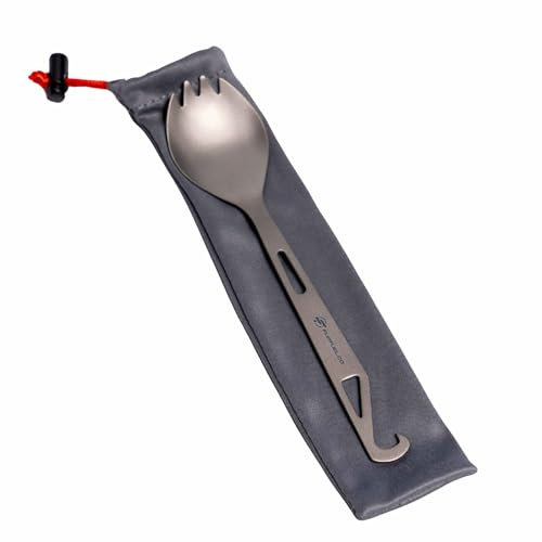FlipFuel Titanium Spork – Ultralight Backpacking & Camping Utensil, Reusable Travel & EDC Spork with Multi-Function Hook