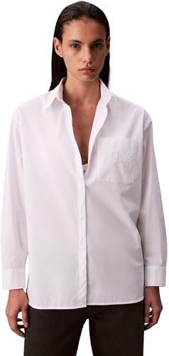 Calvin Klein Camisa Mujer Poplin Relaxed Oversized, Blanco (Brilliant White), L