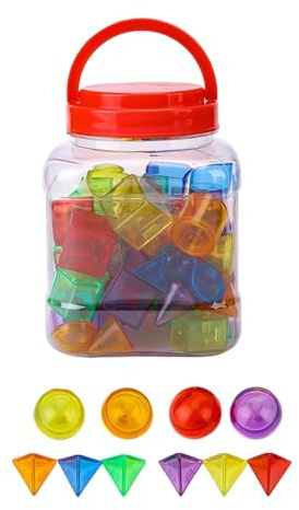 perfk 60-teiliges Set mit geometrischen Körpern, 3D-Formen, Leuchttisch-Spielzeug, sensorisches Spielen, geometrische Formen für Kinder, transparente Blöcke