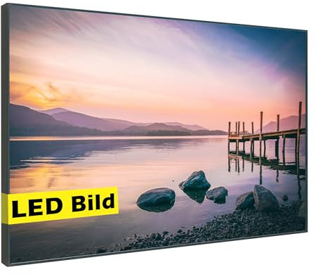 sedax LED Leuchtbild I Steg ins Meer bei Sonnenuntergang I LED Wandbild I Modernes Leuchtbild für tolle Atmosphäre (Steg ins Meer bei Sonnenuntergang, 75x50 cm, Rahmen: Schwarz Matt)