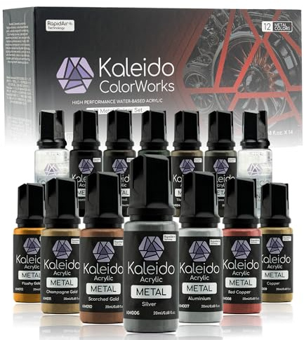 Gaahleri Set di 12 Colori Kaleido Metal – Kit di Vernice Acrilica a Base d'Acqua, Metallizzata per Aerografo, per Modelli di Auto, Gundam, Gunpla, Mecha, Pre-Diluita, Alta Lucidità, Asciugatura Rapida