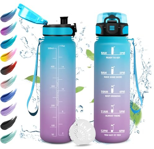 Trinkflasche Kinder Auslaufsicher 500ml, Wasserflasche Kohlensäure Geeignet, Sport Trinkflasche mit Zeitmarkierung, Trinkflasche mit Filter, Perfekt für Kindergarten, Schule, Büro, Picknick