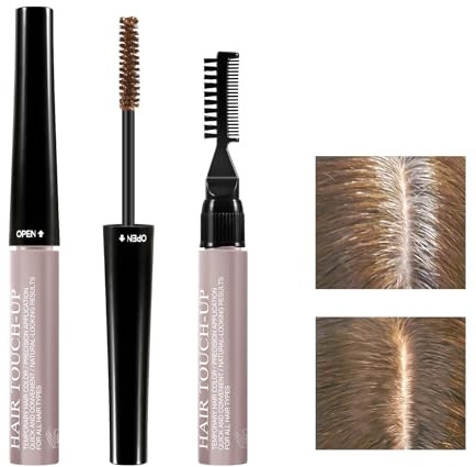 GEUUFEA Hair Mascara for Gray Hair, 3 In 1 Hair Color Concealer Stick with Precision Applicator, Temporary Hairline Filler, Multi-Purpose Mascara for Eyebrow and Beard（Light Brown）