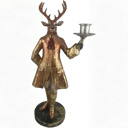 Hjort figur ljusstake skulptur staty figur jägare lanthus att ställa upp guld-rödaktig på rund bas H/B/D: 34,5/16/10,5 cm