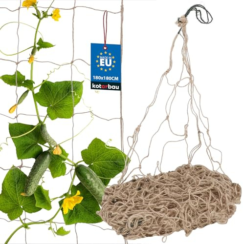 KOTARBAU® Jutenetz Gurken Rankhilfe Netz 180 x 180 cm Ranknetz für Kletterpflanzen Tomatennetz Rankhilfe Gurken Pflanzen Netz aus Jute Rankgitter Gurken Hochbeet