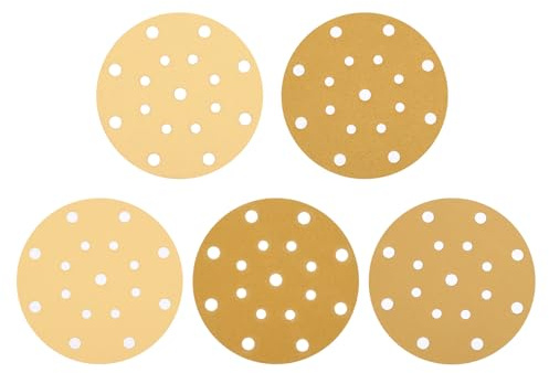 sourcing map 50Pcs 6 Sanding Disc 17 Hole 120Grit Gold Aluminum Oxide | Hook and Loop Sandpaper Random Orbital Sander Pads for Woodworking Automotive Metal Polishing