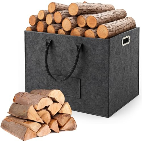 Zouboto Filztasche, 70L Filz Einkaufstasche, Filztasche Kamin Holz Korb Kleidung Spielzeug Werkzeug Camping Grau