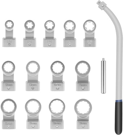 15 Pcs Universal Auxiliary Belt Tensioner Pulley Removal Tool Kit Engine Timing Belt Tension Wrench Set with Hex and Dodecagonal Adapters Kit (0.47-0.74) for Mechanical Repairs