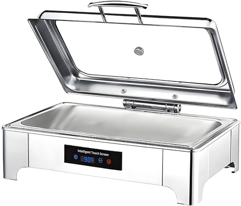 Chafing Dish Elektrisch, Edelstahl Speisewärmer Buffetwärmer Glasdeckel | 9L Einstellbare Temperatur Warmhaltebehälter Essen für Buffets und Partys, Touch-Temperaturregelung (30-85℃)