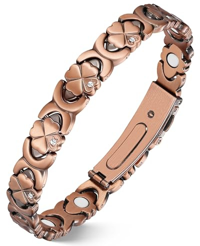 Jeracol Rent koppararmband för kvinnor, ultrastark magnetiskt armband med neodymmagneter och glittrande kubisk zirkonia, justerbar, lyckoklöver smycken, Koppar