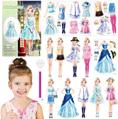 DIFLAX Magnetische Anziehpuppe mit Outfits Magnetische Papierpuppen Magnetspiel Anziehfiguren Tragbare Magnetische Prinzessinnen Dress Up Spielset für Mädchen Magnetspiel Box für Kinder (Lea)