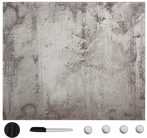 Ziaphsol Magnettafel Wandmontage aus Hartglas 60 x 60 cm in Beton-Optik, mit Whiteboard Funktion, Magnettafel als Schreibtafel, Trockenlöschtafel für Büro Schule Homeoffice Notizen Planung
