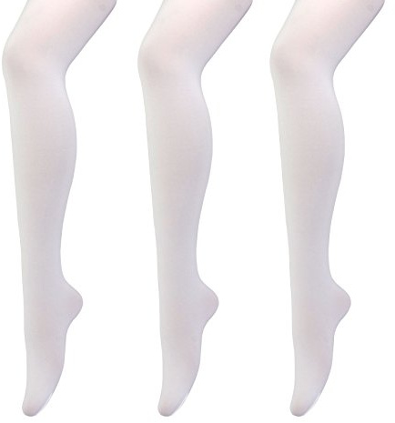 MANZI 3 Paar Frauen Mädchen Basic Cabrio Ballett Tanz Strumpfhosen mit variablem Fuß,Kinder,Erwachsene 40 den, Weiß, Medium(Age 7-10)