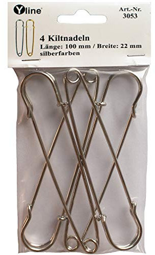 4 Kiltnadeln silberfarben 100 mm Sicherheitsnadeln groß, Schmucknadeln Ziernadeln, sl, 3053