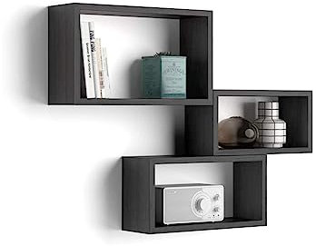 MOBILI FIVER, Set de 3 estantes de Pared rectangulares Giuditta, Color Madera Negra, Aglomerado y Melamina, Estante Cubo para Cocina y salón, Made In Italy