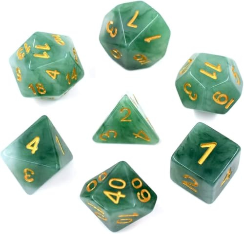 HDdais Polyhedral DND Dice Sets Gree Jade Dice for Dungeons and Dragons Pathfinder DND RPG MTG Table Gaming Dice | Aufbewahrungstasche aus Leder, Jadeimitat, DM-Geschenk, für Dungeons and Dragons Rollenspiele