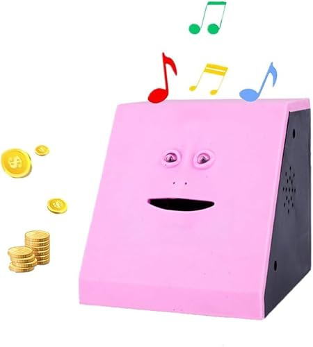 WeFoonLo Neuheit Münzen Geld das musikalische Gesichts Bank Automatische Geld-Einsparungs-Sammlung Sparschwein für Kinderkinder isst (Rosa Wohnung)