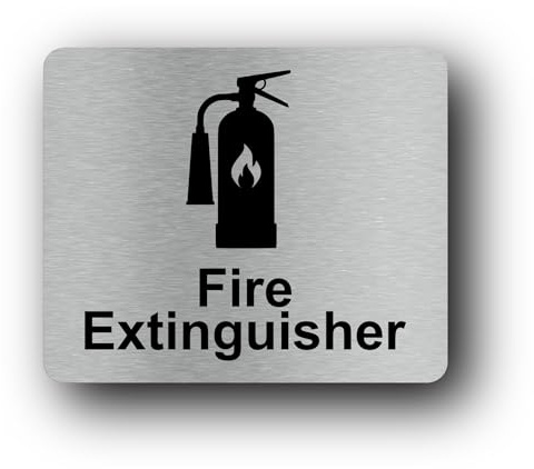 Metallic Silver Fire Extinguisher Sign with High Strength Self-Adhesive Backing, UV Printed for Long Term Use, 120mm x 90mm, Composite Material, Ideal for Business Premises