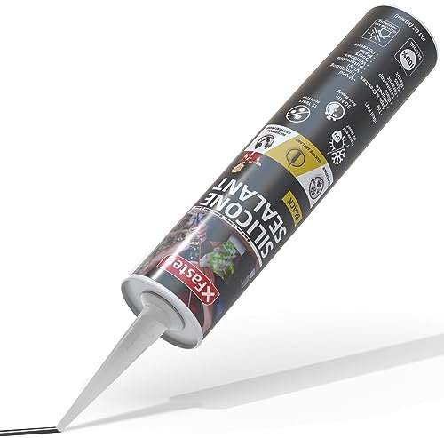 XFasten Silicone Sealant Waterproof Black Cartridge, 10.1 oz (Single Pack) Black Caulking Silicone Adhesive Sealant Cartridge for RV, General Use, Window, Door, Glass, Automotive Leak Sealing