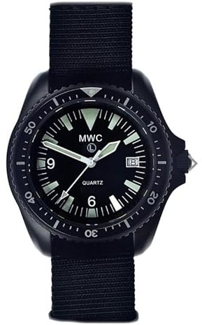 MWC 1999-2001 Pattern Quarz Stahl Schweizer Stoff NATO Militär Schwarz Datum Vintage Herren Uhr
