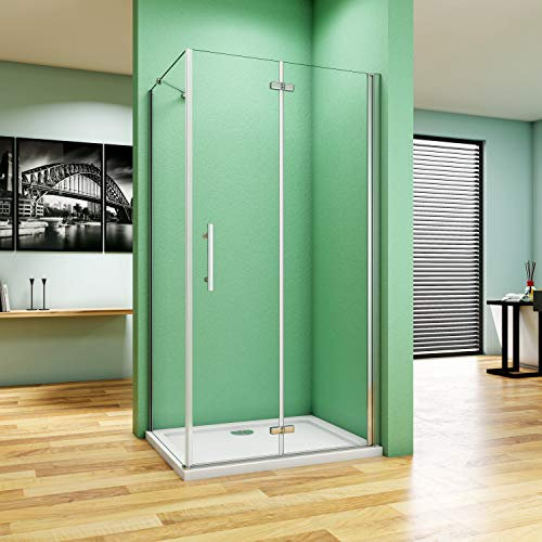 Porta Pieghevole a Libro per Box Doccia Angolare Alto 195 cm con Parete Fissa Misura 70x75 cm in Vetro Temperato Trasparente Anticalcare da 6 mm inclusa barra di supporto da 45 cm