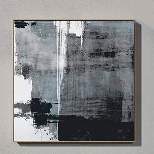 MWMG Handgemalte Acrylbilder,Schwarz-Weiß-Graffiti-Geometrie Minimalist Abstract Modern Handgemalte Ölgemälde Auf Leinwand Für Familienwand Wohnzimmer Esszimmer Home Art Decor,80X80Cm (32X32Inch)