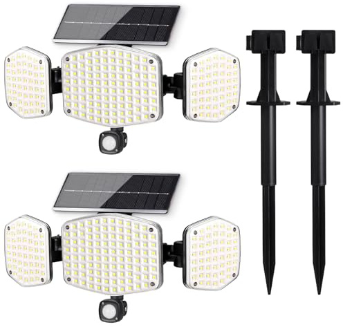 HAARAY Solar Motion Sensor Outdoor Lights with Stakes, In-Ground or Wall Mount, 270° Wide Angle Illumination, 208 LED Solar Powered Security Flood Lights, IP65 Waterproof, 2 Pack