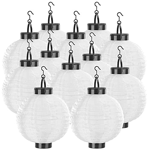 Lunartec wetterfeste Lichterkette: 12er-Set Solar-LED-Lampion, Dämmerungs-Sensor, IP44, warmweiß, 20 cm Ø (große Solar-Lampions, 30 cm, Ball)
