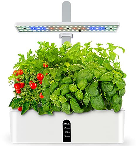 (9 Baccelli) Giardino Intelligente Altezza Regolabile con Lampada LED per Piante Fioriera da Giardino per Germinazione Serra Idroponica con Timer Automatico per Cucina Casa Bianco